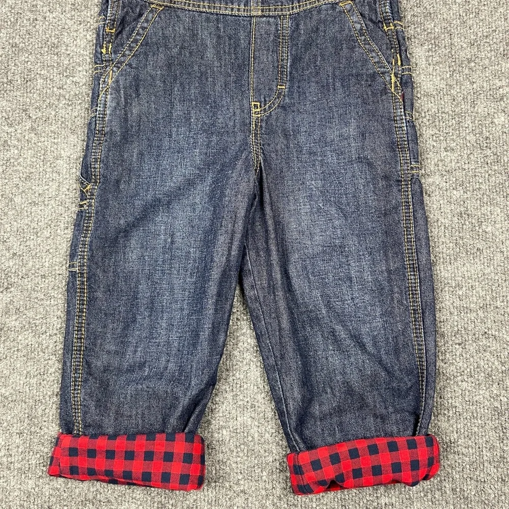 OshKosh B'gosh Toddler Denim Overalls Size 4T Red Plaid Flannel Lined Pockets